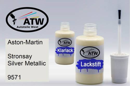 Aston-Martin, Stronsay Silver Metallic, 9571: 20ml Lackstift + 20ml Klarlack - Set, von ATW Autoteile West.